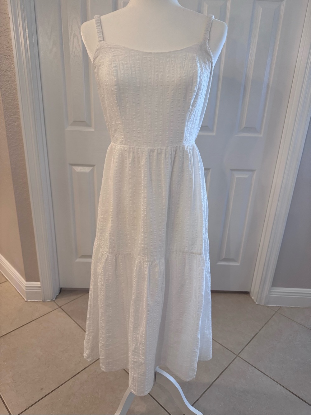 Lucky Brand White Textured Tiered Strappy Maxi Dress